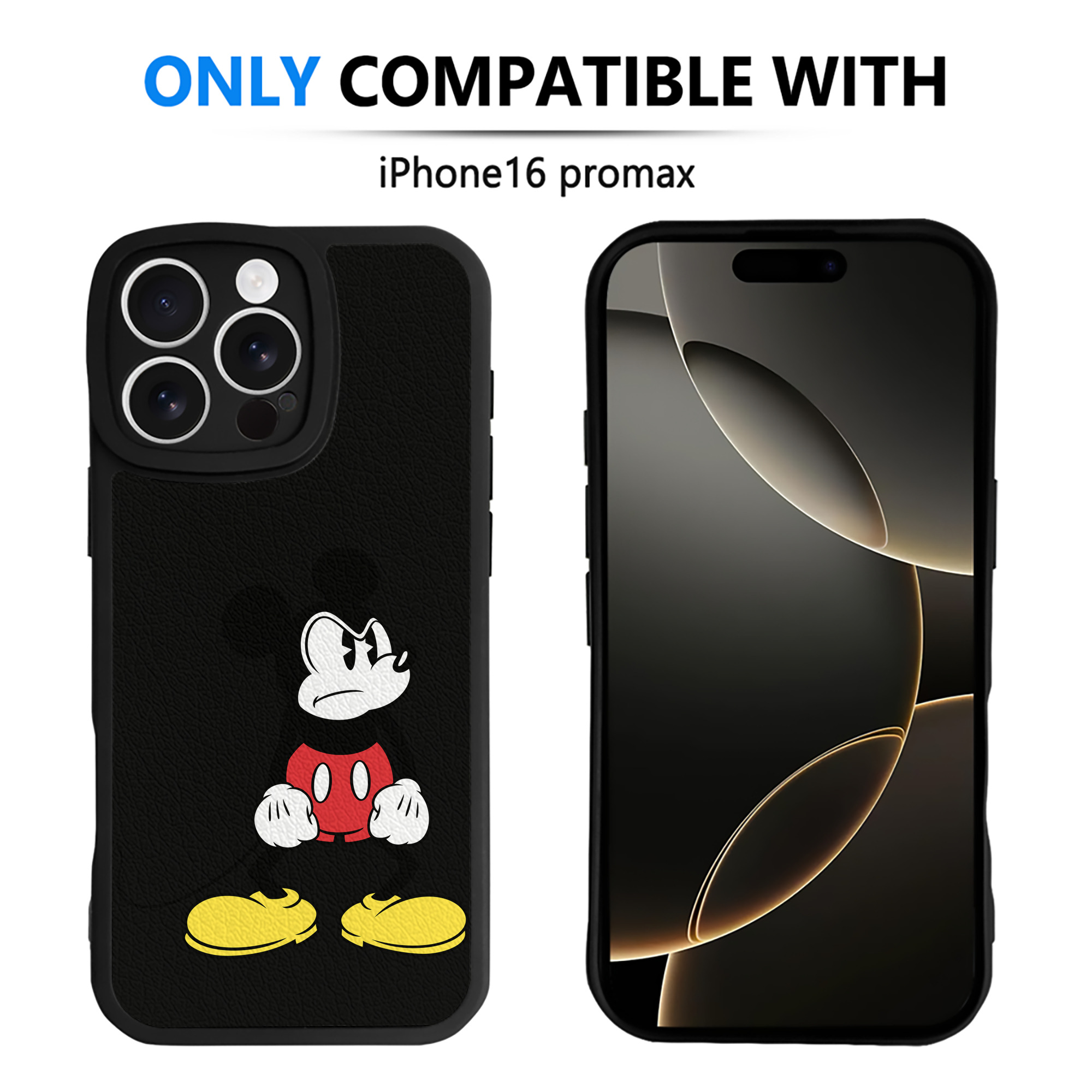 （画像用） ミッキーマウス Mickey Mouse 【iPhone 16シリーズ対応】シリコンスマホケース（レザー調） 材質：シリコン